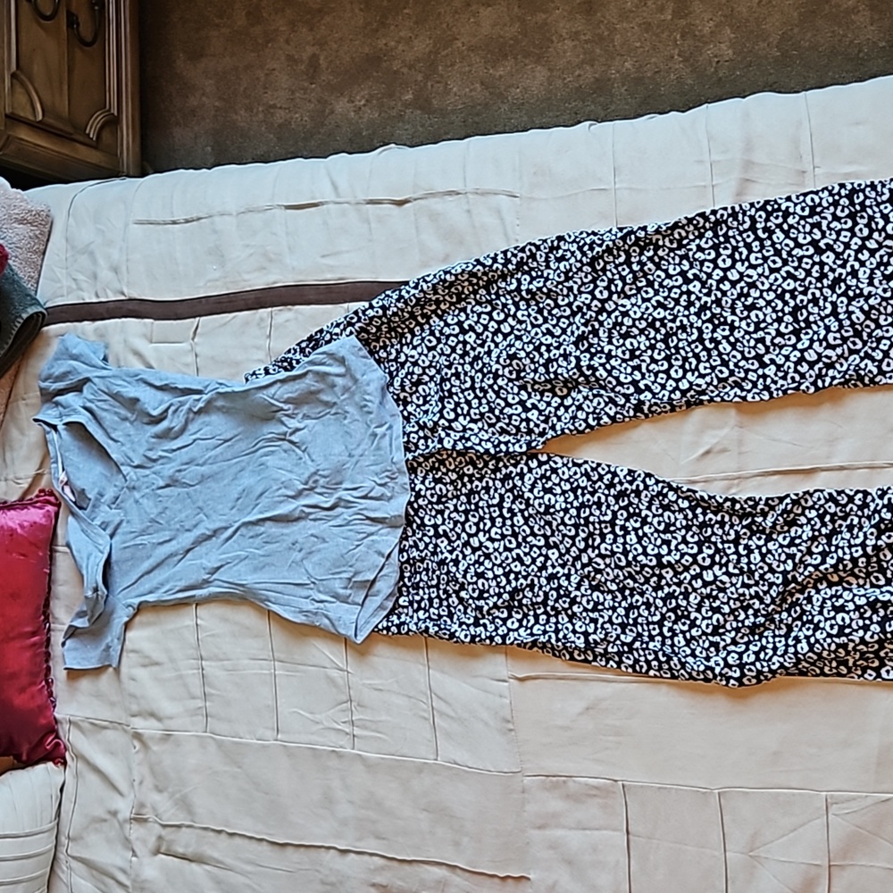 Victoria's Secret Black White Leopard PJ Sleep Set XS